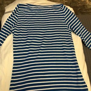 Quarter Sleeve Boat Neck Striped Shirt